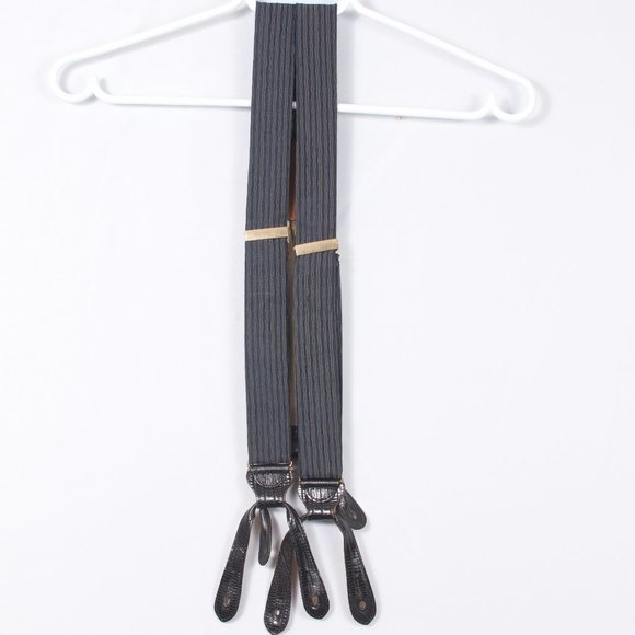 Trafalgar Men's Suspenders  Navy beige Striped Silk - Picture 1 of 5